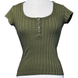 Forever 21 Ribbed Knit Top Bodycon Short Sleeve Scoop Neck Stretch Comfy Small